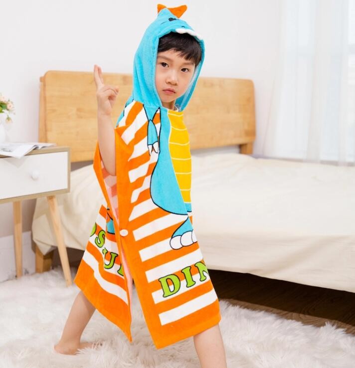 Custom Pattern 100% Cotton Kids Hooded Poncho Towel 60*120cm
