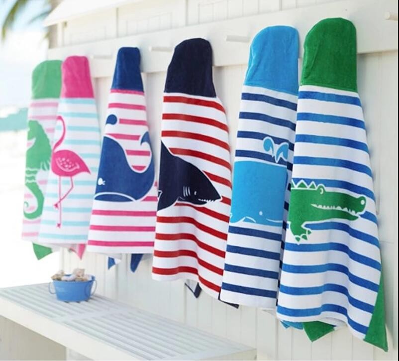 Printed cartoon hooded ponchos Bath Beach Towel for kids Children 