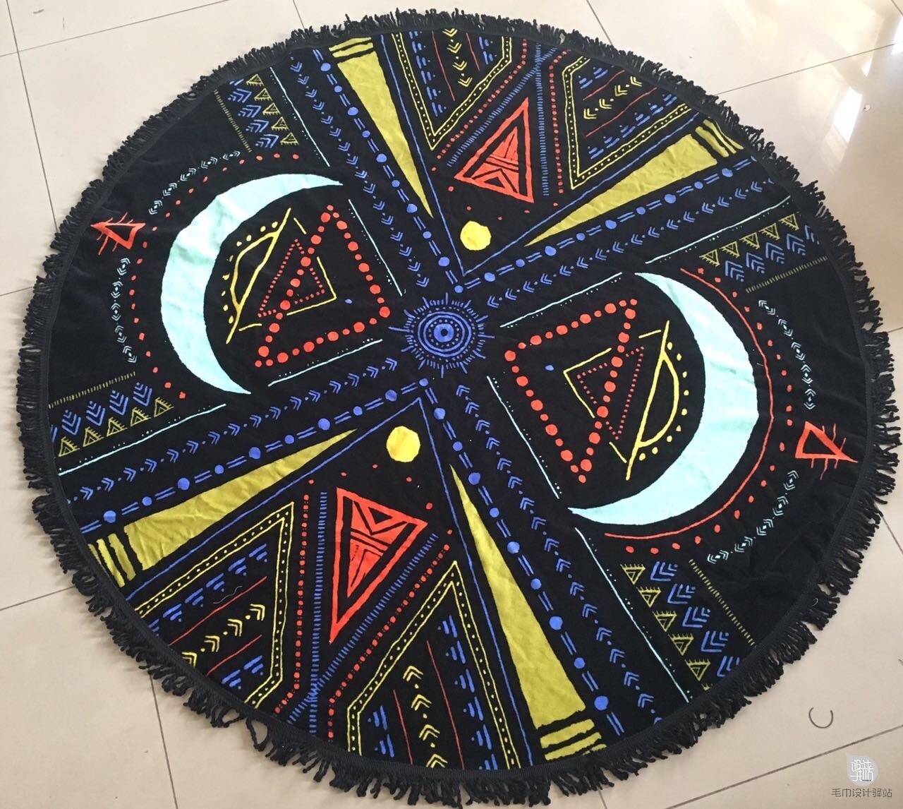 150cm diameter with colorful tassel fringe round beach towel
