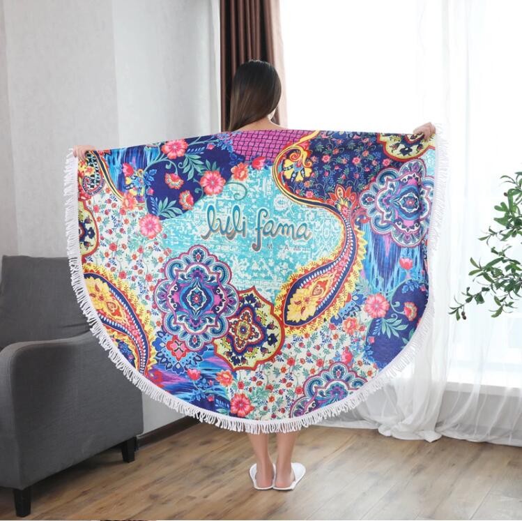 2020 Amazon hot sale printed microfiber round beach towel