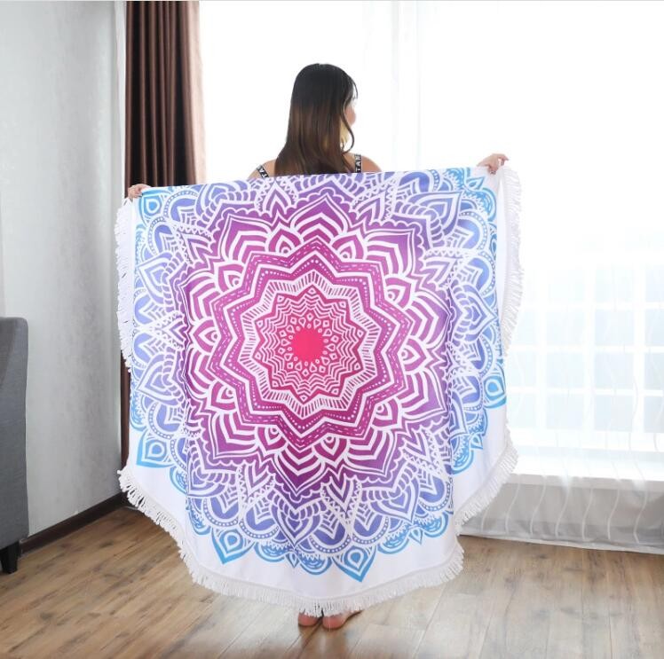 2020 Amazon hot sale printed microfiber round beach towel