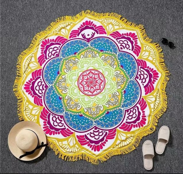 Amazon hot sale lotus pattern round towels with tassles