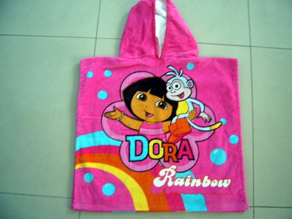 Customized 100% Cotton Poncho Cute design Soft Hooded Beach poncho Towel