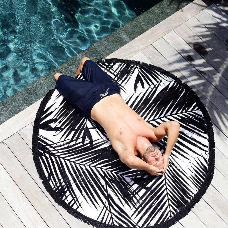 Plam design round beach towel diameter 150cm 30inch