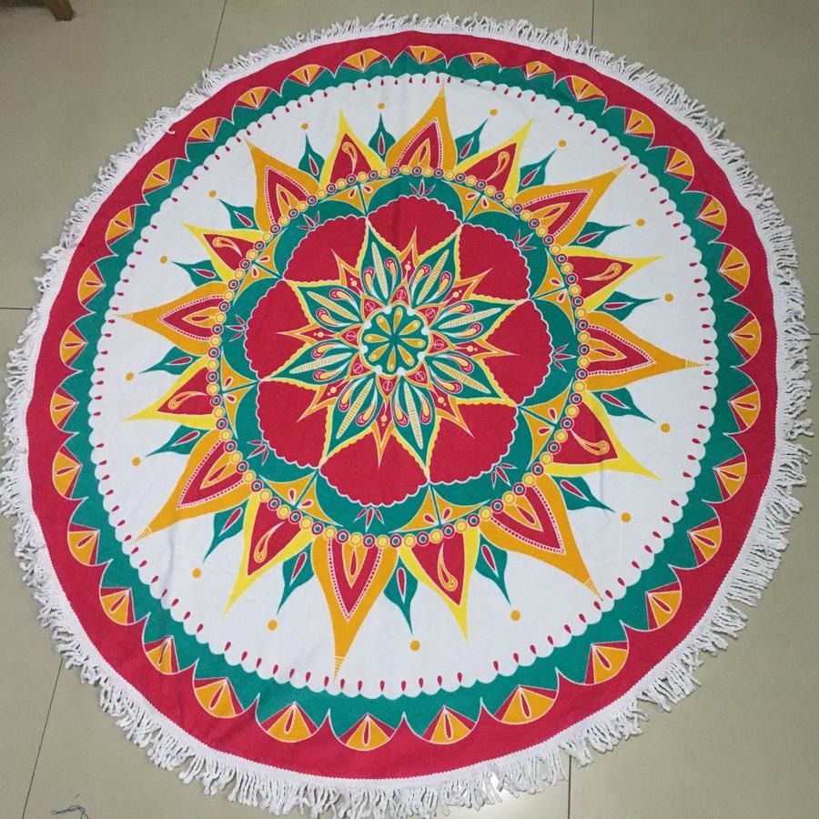 Innovative Cotton printed round beach towels with tassel 