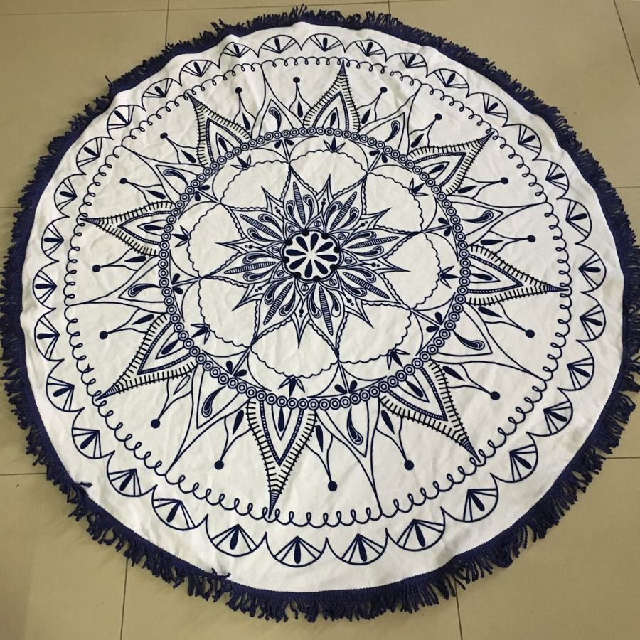 Innovative Cotton printed round beach towels with tassel 