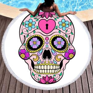 Skull desgin Round Beach Towel with tassels